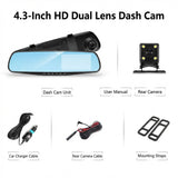 Dual-Lens Rearview Mirror Dash Cam with Front & Rear Full HD Recording, Wide-Angle Coverage, Night Vision, Loop Recording & Parking Monitor for Cars